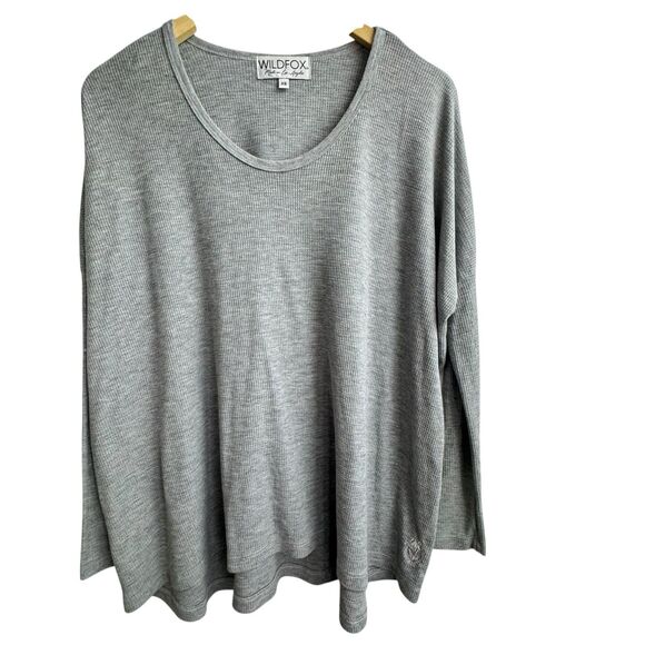 Wildfox Gray  Thermal Pullover Long Sleeve Scoop Neck Ribbed Oversize Top XS - Picture 1 of 7
